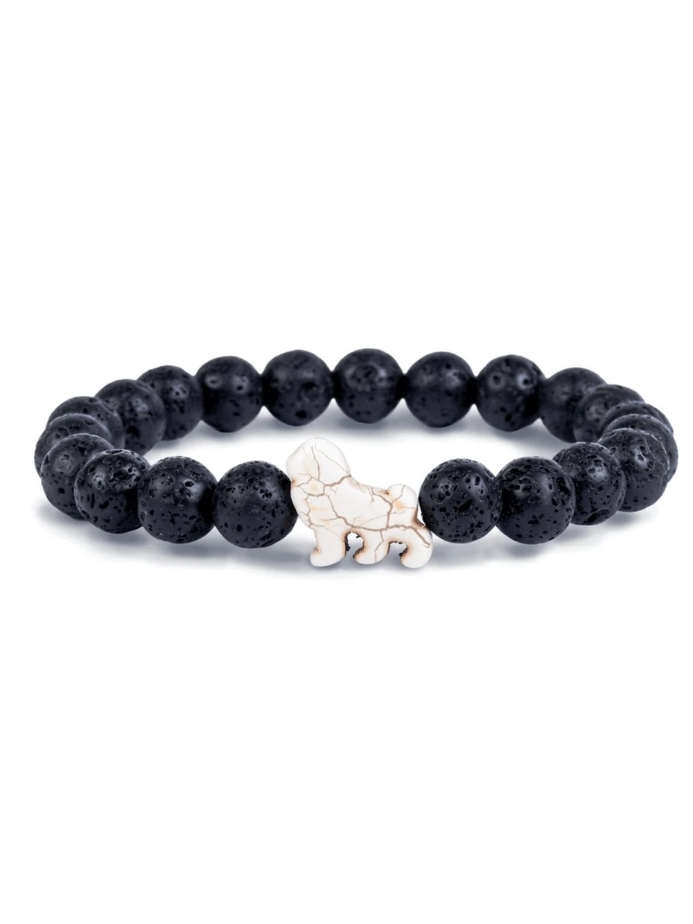 Fahlo Lion Black Lava Bead Tracking Stretch Bracelet